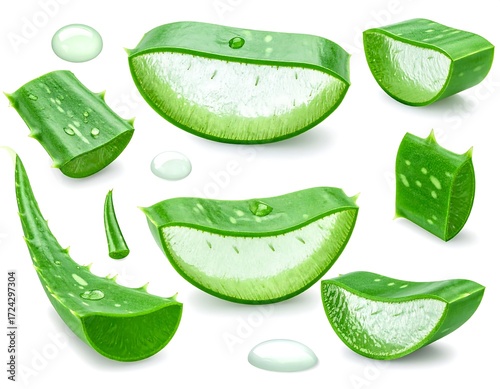 Wallpaper Mural Aloe vera slices and leaves isolated on white Torontodigital.ca
