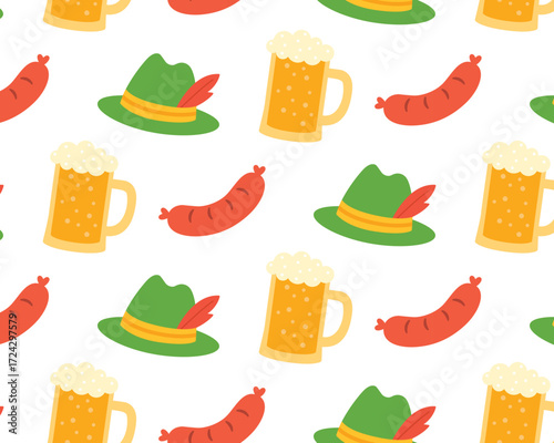 Oktoberfest Pattern. Isolated white background. Flat style vector illustration.