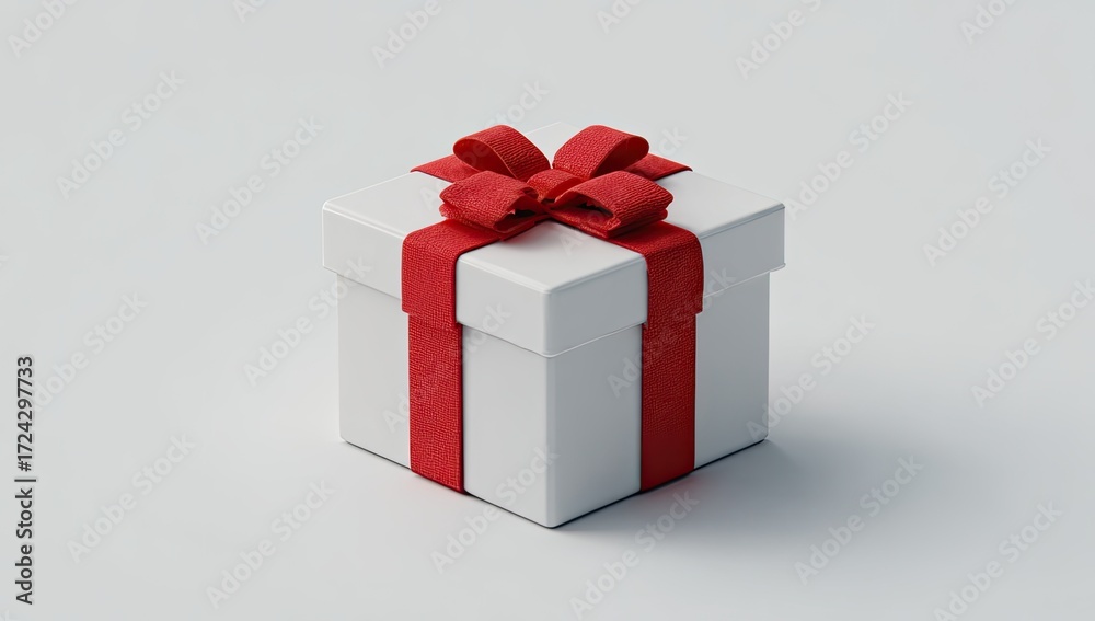 Fototapeta premium A white gift box with a red ribbon bow