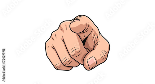 Illustrated hand pointing directly at the viewer with a clear and distinct art style