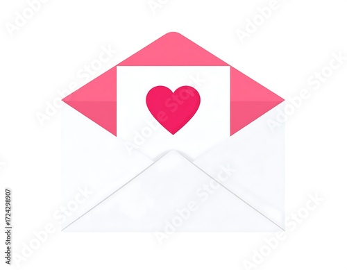 Open white envelope with a pink heart