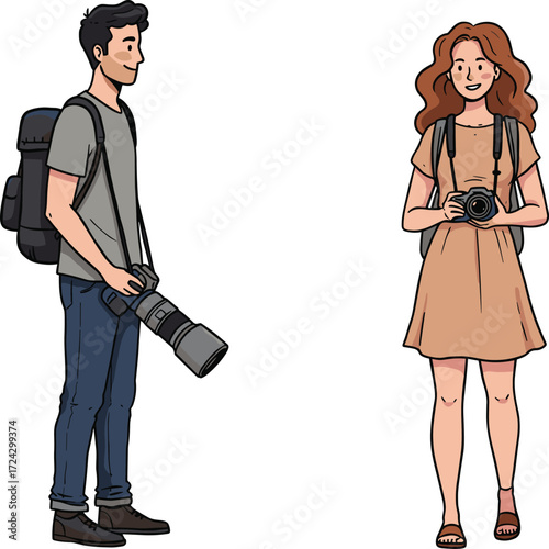 Travel, photography, couple, outdoor, adventure, camera, backpack, tourist, lifestyle, exploration, nature, journey, equipment, casual, candid, urban, wanderlust, documentary, hobby, vacation