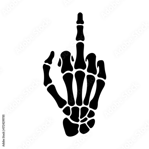 Black Silhouette Skeleton Hand Giving the Middle Finger Gesture, Edgy and Symbolic Illustration