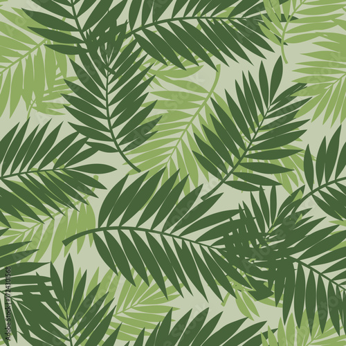 Seamless Tropical Green Palm Leaves Pattern Background