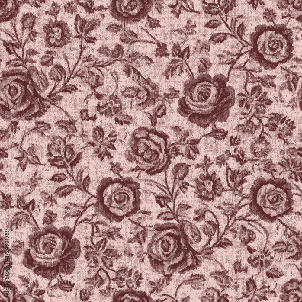 Fototapeta premium Vintage Dusty Pink and Burgundy Rose Floral Pattern.