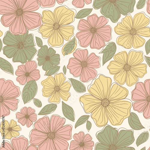 Wallpaper Mural Vintage Hand Drawn Floral Seamless Pattern Illustration. Torontodigital.ca