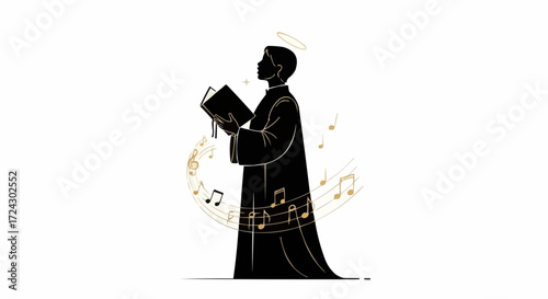 Christmas vector 2025 silhouette angel choir singing christmas carols with halo and music notes vector illustration design art