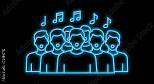 Christmas vector 2025 find a choir group singing together neon style illustration for musical events and performances online now