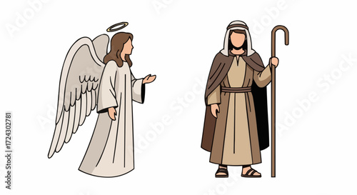 Christmas vector 2025 angel and shepherd christmas nativity scene vector illustration religious holiday design for print and web use