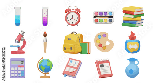 Vibrant Collection Of School Supplies And Education Icons Isolated On Transparent Background For Learning Concepts