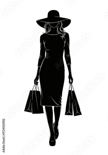 Elegant Fashionable Woman Silhouette Shopping Bags Elegant Outfit Sophisticated Style Isolated Transparent Background