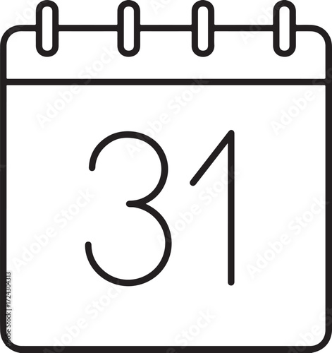 New year's Eve.  Outline Style Calendar Icon Showing the 31st Day of Month.