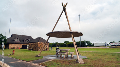 Rest Area along Interstate in far western Oklahoma. Picnic shelters are designed to look like Teepees.