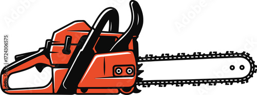  vibrant red and silver chainsaw rendered in classic 8-bit pixel art style,