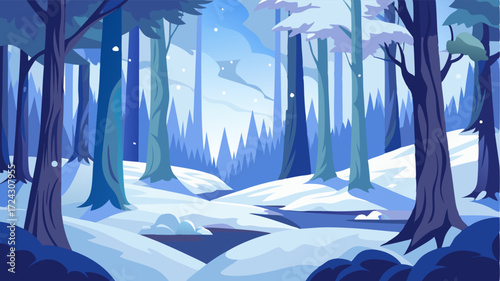 A serene forest buried in white creating a fairytalelike atmosphere that seems straight out of a storybook.