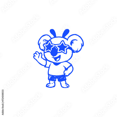 Cute koala cartoon character wearing star-shaped sunglasses and a t-shirt