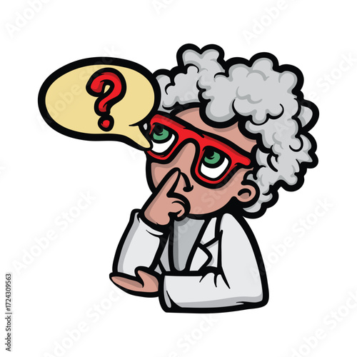 Thinking Scientist Cartoon Vector Illustration