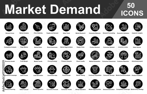 Market Demand Editable Icons set. Vector illustration in modern thin circle line style of business related icons	
