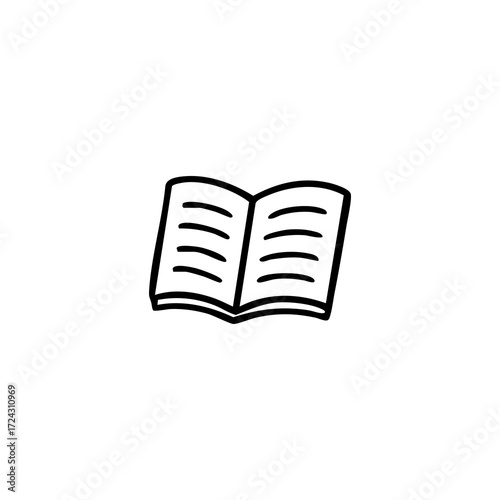 Simple black outline drawing of an open book with horizontal lines representing pages