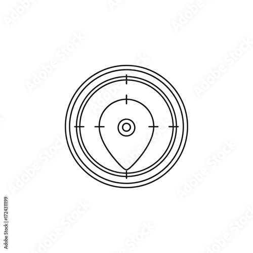 Location pinpoint in crosshairs icon, target on map marker.