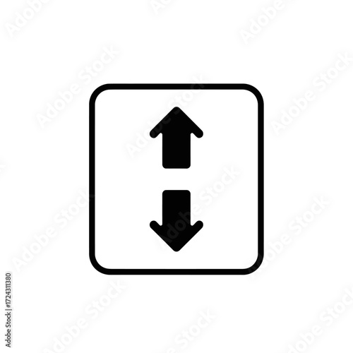 Black and white square icon with upward and downward arrows, representing vertical movement.