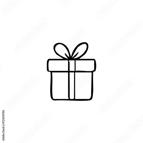 Simple black outline drawing of a gift box with a ribbon (1)
