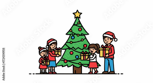 Christmas 2025 christmas family christmas tree presents santa hats holiday season celebration gifts giving tradition happy time vector