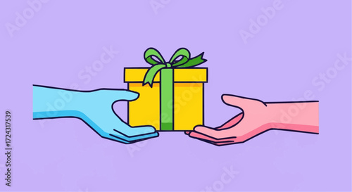 Christmas 2025 gift giving hands present box birthday celebration surprise party vector illustration holiday event concept vector