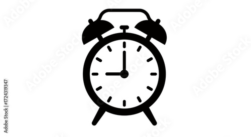 High-quality vector PNG image of a classic twin bell alarm clock, perfect for web design, print projects, or app interfaces.  This simple yet detailed clock design is easily scalable and adaptable to