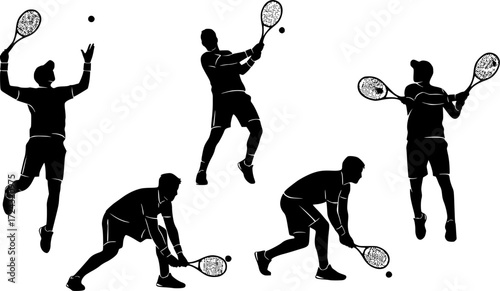 Male tennis player silhouettes , Tennis player silhouette , Man tennis player vector, Tennis player, Tennis silhouettes
