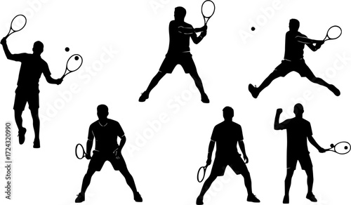 Male tennis player silhouettes , Tennis player silhouette , Man tennis player vector, Tennis player, Tennis silhouettes