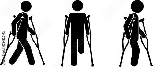 People with crutch, People with crutch silhouette, Patient with crutches silhouette, Patient with crutches , People with crutch vector set.