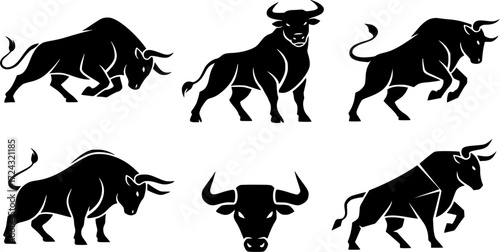 Bull silhouettes, Bull, Bull silhouette, Bull vector illustration, Bull icon set of 6