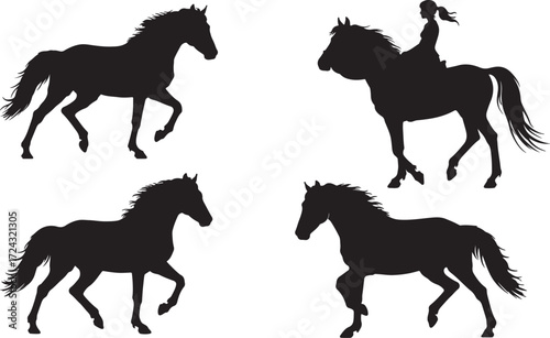  Set of Running and Standing Horse Silhouettes