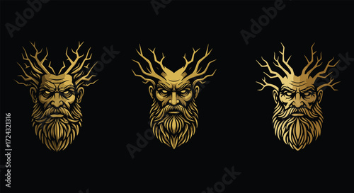 Fantasy Mythological God Head with Antlers and Beard