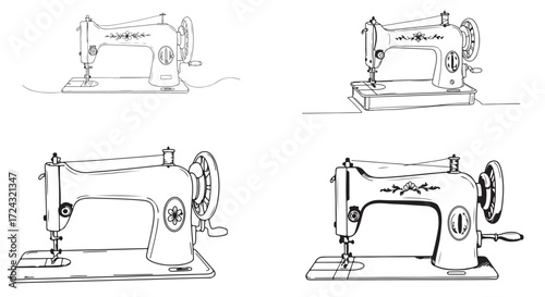 Set of Hand-Drawn Sewing Machine Outline Sketches