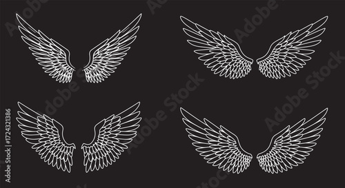 Detailed Vector Outline of Angel Wings Set
