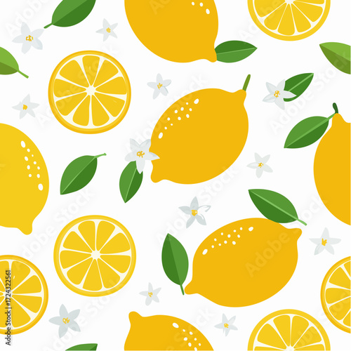 Vibrant Lemon Pattern with Blossoms and Leaves