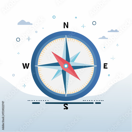 Blue and Red Compass Illustration on White Background