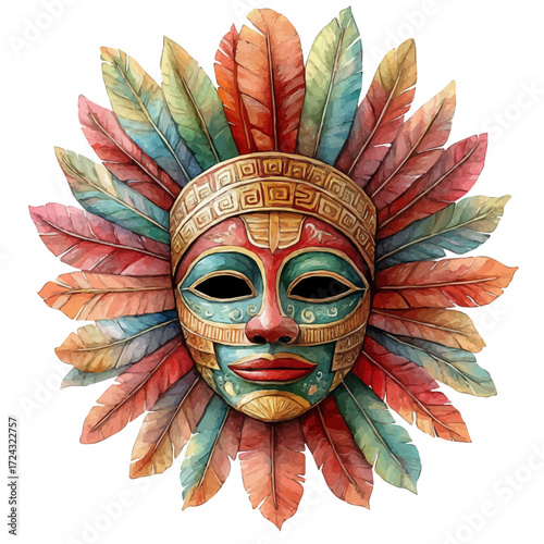 Bolivian Golden Masks, watercolor clipart vector, isolated on a white background.