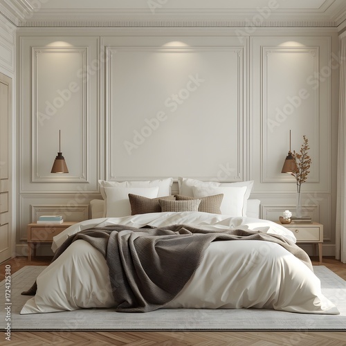 Cozy Bedroom Interior with Soft Lighting and Neutral Tones