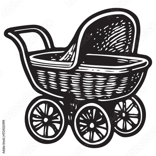 Baby Stroller Line Art Vector Icon