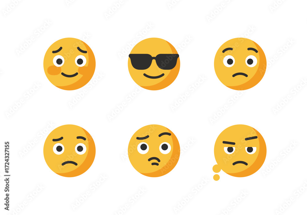 Fototapeta premium Diverse yellow emoji faces expressing various emotions and moods