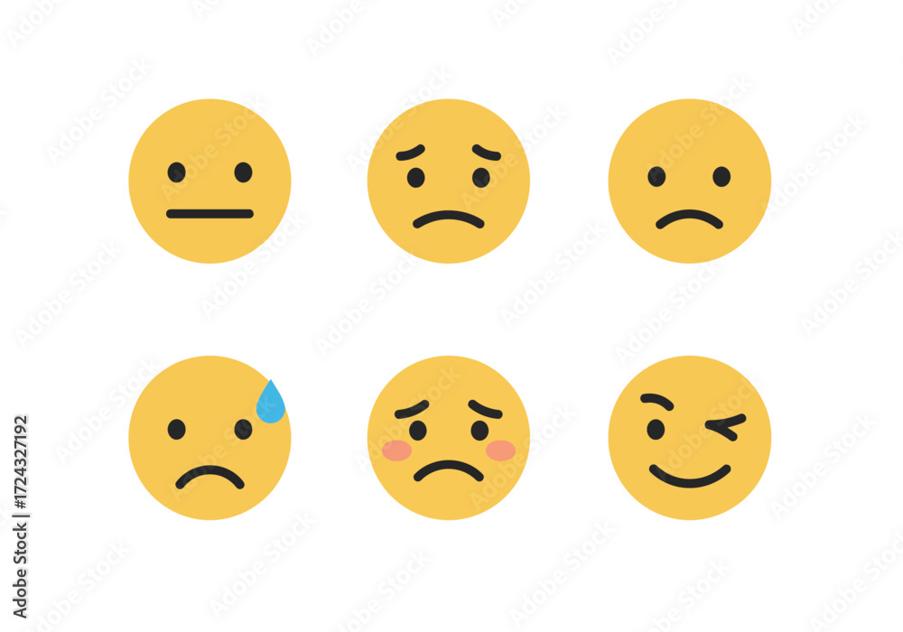 Fototapeta premium Collection of Six Yellow Emojis Showing Different Emotions
