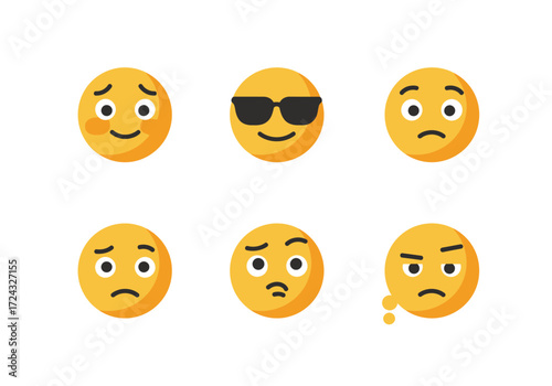 Diverse yellow emoji faces expressing various emotions and moods