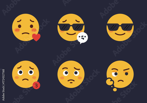 Collection of Yellow Emoji Faces Expressing Various Emotions and Reactions