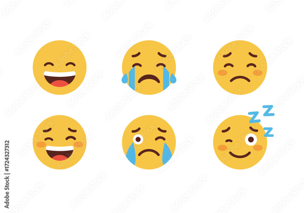 Fototapeta premium Collection of diverse yellow emoji faces expressing various emotions