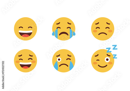 Collection of diverse yellow emoji faces expressing various emotions