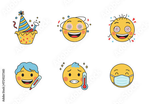 Collection of Diverse Emojis Showing Various Emotions and States