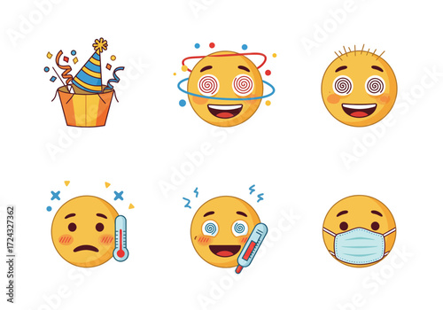 Collection of expressive emoji faces depicting various emotions and conditions